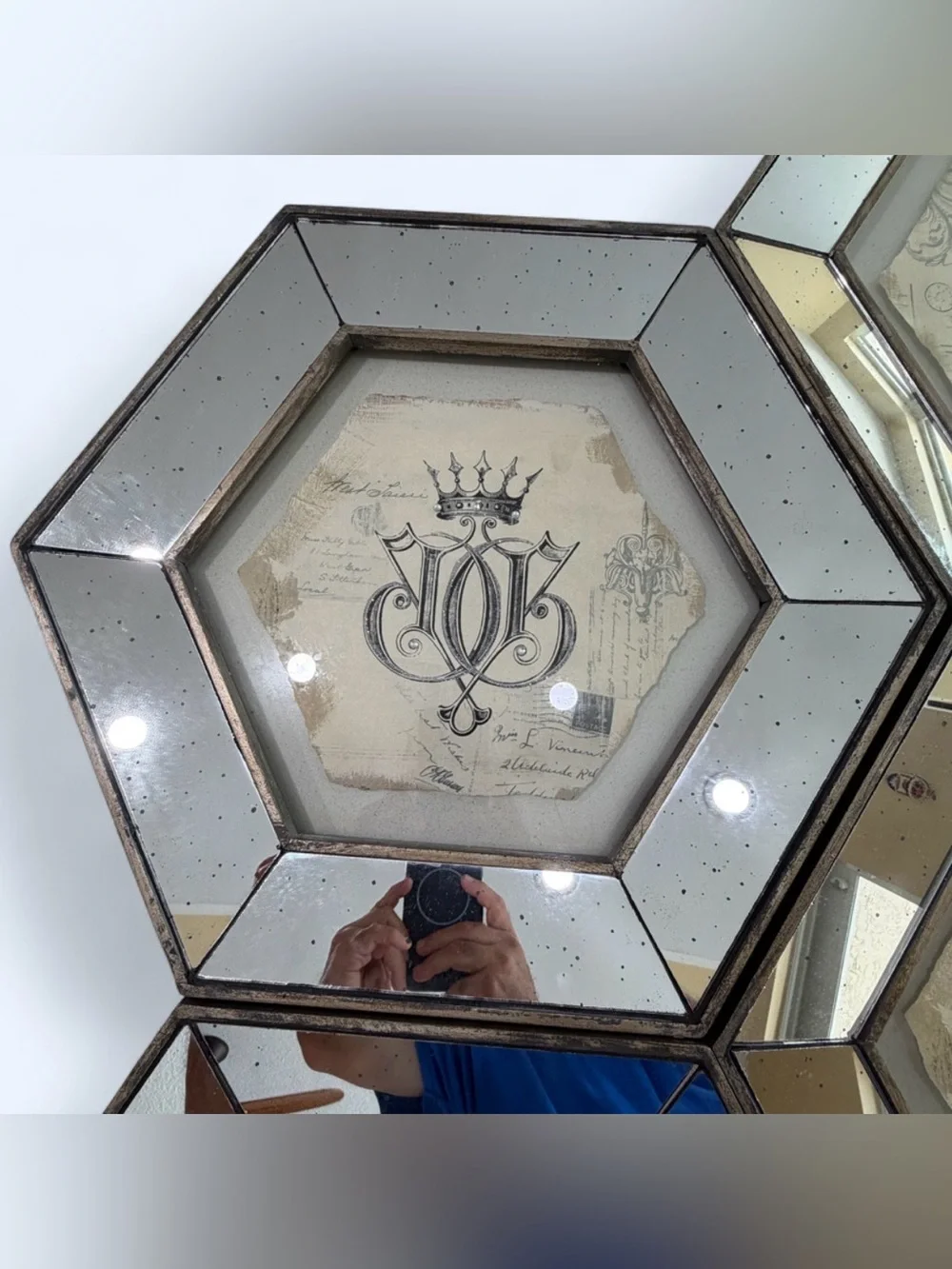 Set Of 4 Hexagonal Vintage Simeon Framed Crown Prints.